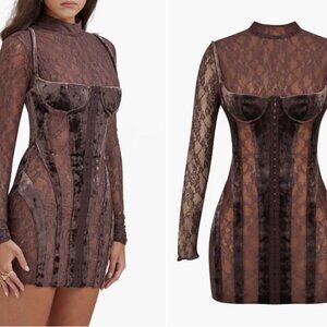 House of CB Marica Long Sleeve Lace & Velvet